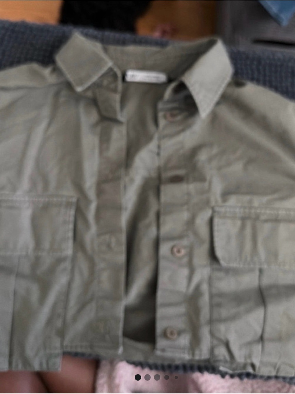 Zara Olive Green Utility Button-Up Cropped Jacket